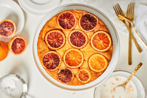 Blood Orange Olive Oil and Vanilla Hazelnut Polenta Cake