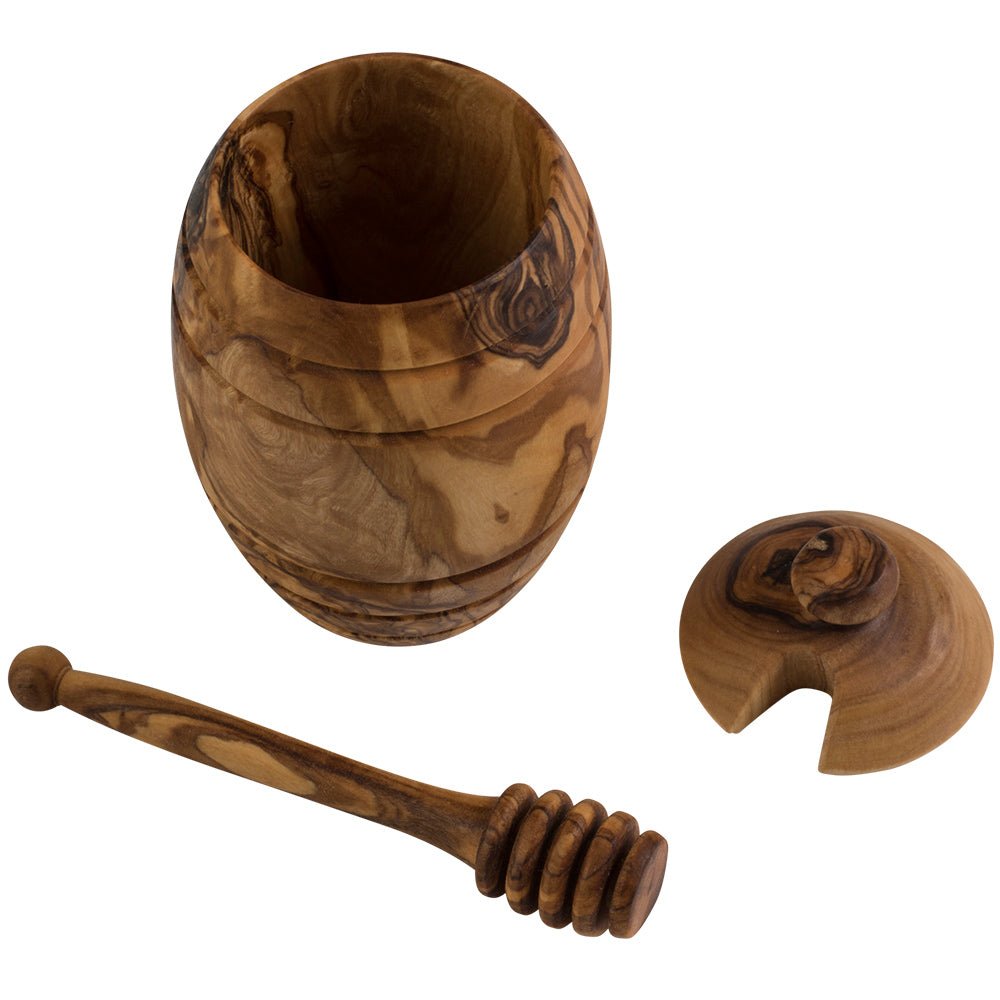 wooden honey pot with dipper